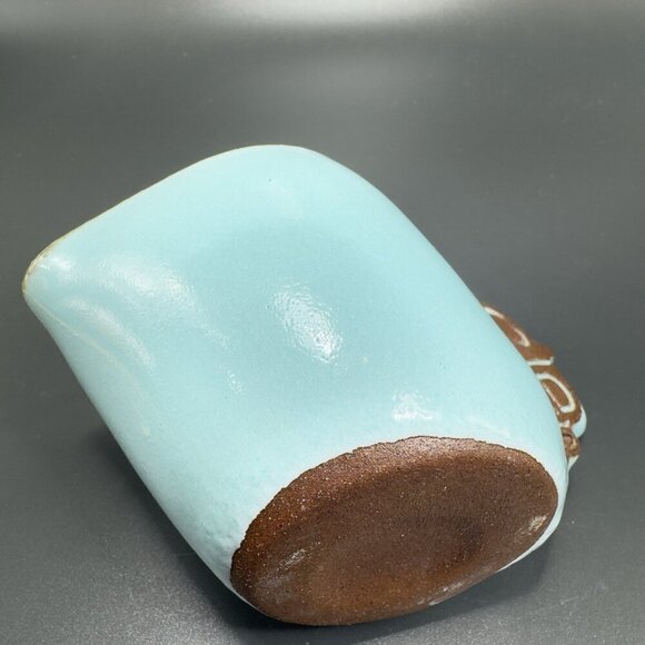 Hand Made Studio Art Pottery Creamer Small Pitcher RedWare Teal Blue Glaze Dish - Picture 12 of 13